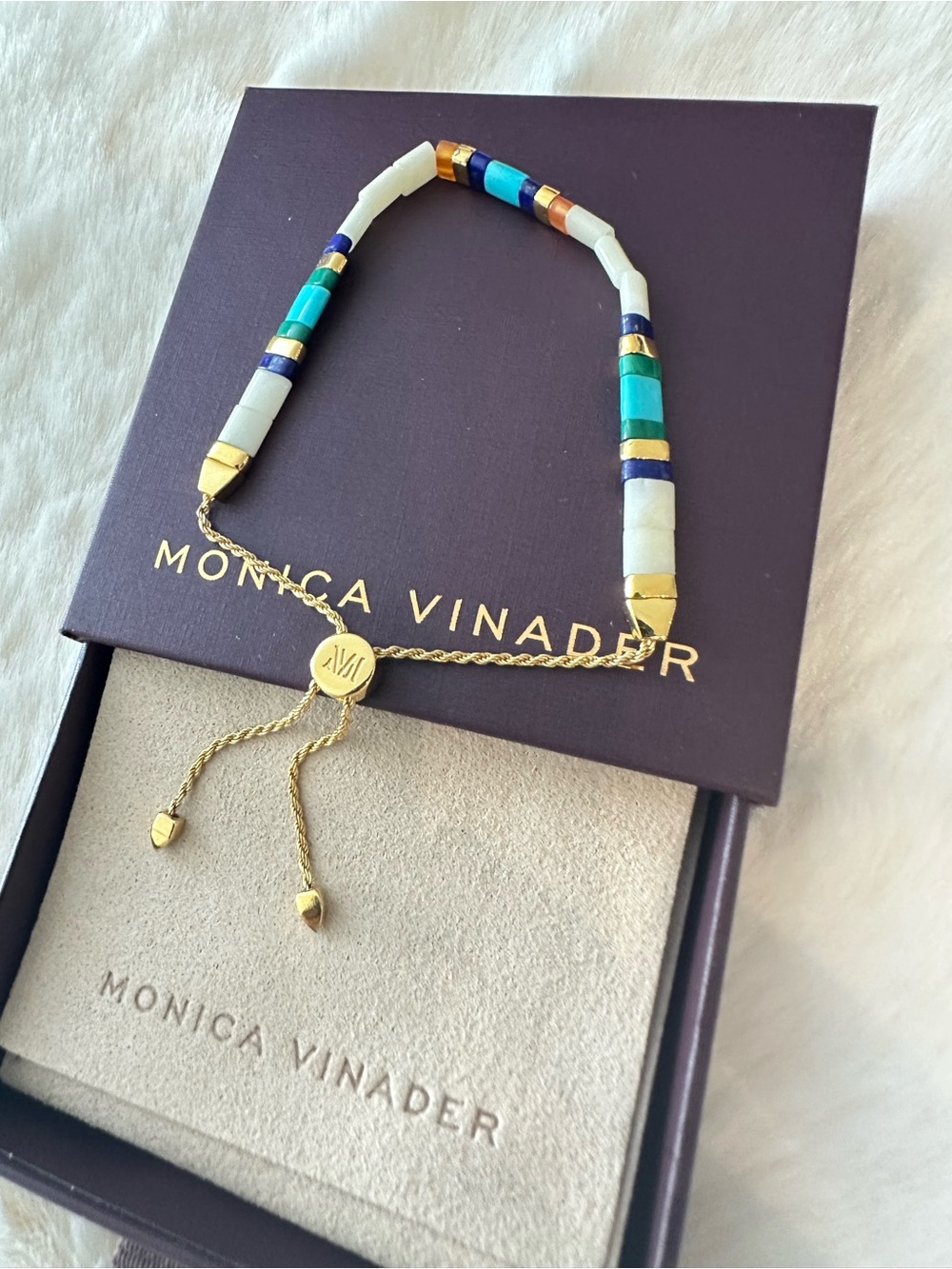 Monica Vinader Delphi Multi Gemstone Friendship Bracelet 18k Almond Jasper